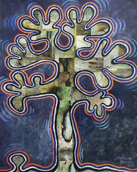  “Árbol no. 13”, 2017, Collage y acrílico sobre papel, 85 x 65 cm 
